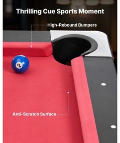 VEVOR Pool Table, 183cm Portable Billiards Tables, Adjustable Feet Stable Game Table, Entertainment Set Includes Ball, Cue, Rack, Chalk and Brush, Black with Red Cloth, for Family Use, Recreation Room