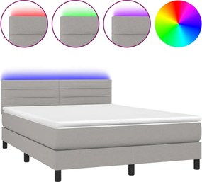 vidaXL Κρεβάτι Boxspring με Στρώμα &amp; LED Αν.Γκρι 140x190εκ. Υφασμάτινο