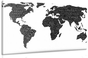 Εικόνα ασπρόμαυρο παγκόσμιο χάρτη - 120x80