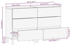 Sideboards 2 τεμάχια καφέ 60x33x75 cm μασίφ ξύλο Mango - Καφέ