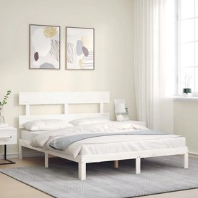 Πλαίσιο Κρεβατιού με Κεφαλάρι Λευκό 160x200 εκ. Μασίφ Ξύλο