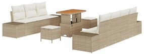 vidaXL Σετ Καναπέ Κήπου με μαξιλάρι 10 pcs Μπεζ Πολυ ράταν
