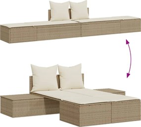 vidaXL Ξαπλώστρα Διπλή Μπεζ από Συνθετικό Ρατάν με Μαξιλάρια