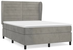 Κρεβάτι Boxspring με Στρώμα Ανοιχτό Γκρι 140x190 εκ. Βελούδινο - Γκρι