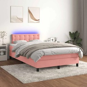 vidaXL Κρεβάτι Boxspring με Στρώμα &amp; LED Ροζ 120x190 εκ. Βελούδινο