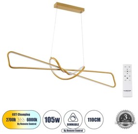 Κρεμαστό Φωτιστικό Οροφής LED CCT 105W Αλουμίνιο DOLORES Globostar-61282-Χρυσό 61282