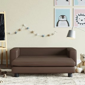 Καναπές Παιδικός με Υποπόδιο Καφέ 100 x 50 x 30 εκ. Συνθ. Δέρμα - Καφέ