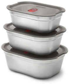 Σετ 3 τεμαχίων Black+Blum Meal Prep FBSS-BX-PACK1, 0,6/0,9/1,2 l, ορθογώνιο, κατάλληλο για φούρνο, χωρίς BPA, ανοξείδωτο ατσάλι, γκρι