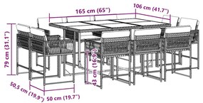 vidaXL Σετ Τραπεζαρίας Κήπου 11 τεμ Μαύρο από Συνθ. Ρατάν με Μαξιλάρια