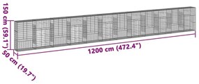 Συρματοκιβώτιο με Κάλυμμα 1200x50x150εκ από Γαλβανισμένο Χάλυβα - Ασήμι