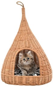 vidaXL Σπίτι Γάτας Teepee με Μαξιλάρι 40x60 εκ. από Φυσικό Ξύλο Ιτιάς