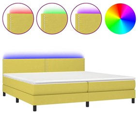 Κρεβάτι Boxspring με Στρώμα &amp; LED Πράσινο 200x200 εκ Υφασμάτινο - Πράσινο