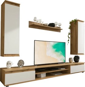 Σύνθετο σαλονιού Sandro pakoworld καρυδί-λευκό 175x37x160εκ