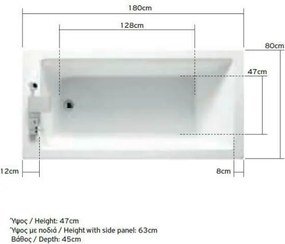 Acrilan Minimal Line - Ακρυλική Μπανιέρα 180x80 εκ