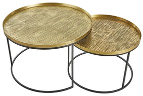 TOTALE COFFEE TABLE SET 2ΤΕΜ BRASS ANTIQUE ΜΑΥΡΟ D76/61xH43,5/39cm - Μέταλλο - 04-0877