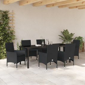 vidaXL 7 Τεμαχίων Σετ Τραπεζαρίας Κήπου με Μαξιλάρια Μαύρο Πολυ Ράτα