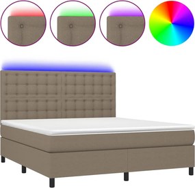 vidaXL Κρεβάτι Boxspring με Στρώμα &amp; LED Taupe 180x200 εκ. Υφασμάτινο