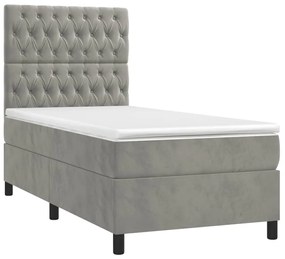 Κρεβάτι Boxspring με Στρώμα &amp; LED Αν.Γκρι 80x200 εκ. Βελούδινο - Γκρι