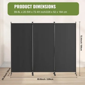 VEVOR Room Divider 3-Panel Folding Privacy Screen Fabric Partition Office Gray