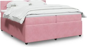vidaXL Κρεβάτι Boxspring με Στρώμα Ροζ 200x200 εκ. Βελούδινο
