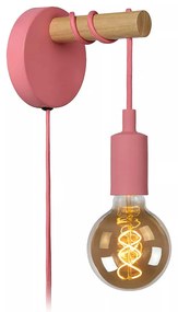 Φωτιστικό Επίτοιχο Lucide 08227-01-66 POLA Ροζ (Pink)|Ξύλο Φυσικό χρώμα (Wood Natural Finish)