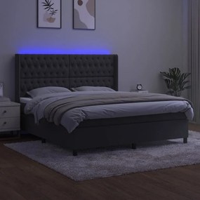 Κρεβάτι Boxspring με Στρώμα &amp; LED Σκ. Γκρι 180x200εκ. Βελούδινο - Γκρι