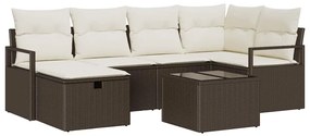 vidaXL Σετ Καναπέ Κήπου με μαξιλάρι 7 pcs Καφέ Πολυ ράταν