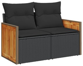 vidaXL 11 Τεμαχιών Σετ Καναπέ Κήπου με Μαξιλάρια Μαύρο Πολυ Ρατάν Ακακία