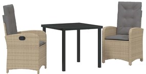 vidaXL Σέτ φαγητού για κήπο 3 pcs Μπεζ συνθετικό ρατάν