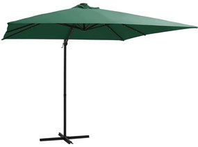 vidaXL Ομπρέλα Κήπου Κρεμ. Πράσινη 250x250 εκ. με Ατσάλινο Ιστό & LED