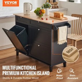 VEVOR Kitchen Island Cart Storage Cabinet Serving with Drawer &amp; Trash Cabinet