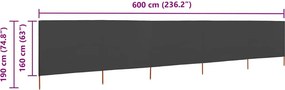 vidaXL Προστατευτικό Αέρα με 5 Πάνελ Ανθρακί 600 x 160 εκ. Υφασμάτινο