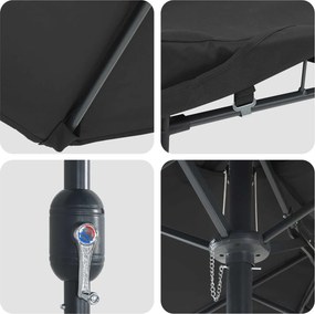 vidaXL Ομπρέλα Κήπου Μαύρο 385 x 209 x 244 εκατοστά Πολυεστέρας