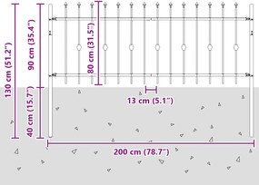 vidaXL Φράχτης με Σπίθες Μαύρο 200 x 130 εκ