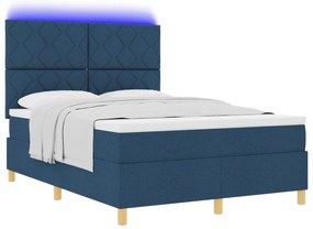 vidaXL Κρεβάτι με Στήριξη και Στρώμα & LED Μπλέ 140x200 cm Υφάσματος