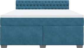 vidaXL Κρεβάτι Boxspring με Στρώμα Μπλε 180x200 εκ. Βελούδινο