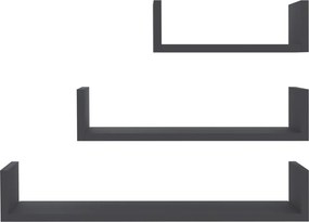 vidaXL Ράφια Τοίχου 3 τεμ. Γκρι από Επεξεργασμένο Ξύλο