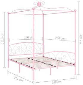 Πλαίσιο Κρεβατιού με Ουρανό Ροζ 140 x 200 εκ. Μεταλλικό - Ροζ