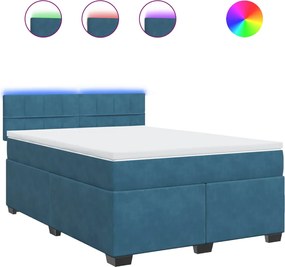 vidaXL Κρεβάτι Boxspring με Στρώμα Μπλε 140x200 εκ. Βελούδινο