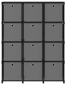 Ραφιέρα με 12 Κύβους &amp; Κουτιά Μαύρη 103x30x141 εκ. Υφασμάτινη - Μαύρο