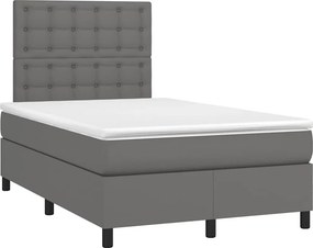 vidaXL Κρεβάτι Boxspring με Στρώμα &amp; LED Γκρι 120x190 εκ. Συνθ. Δέρμα