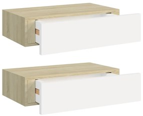 vidaXL Ράφια Τοίχου Συρτάρια 2 τεμ. Δρυς/Λευκό 40x23,5x10 εκ από MDF