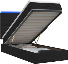 vidaXL Κρεβάτι Ottoman με Στρώμα και LED Μαύρο 90 x 200 cm Ύφασμα