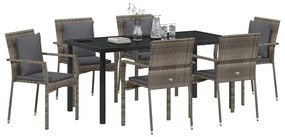 vidaXL Σέτ φαγητού για κήπο με μαξιλάρι 7 pcs Γκρι Πολυ ράταν