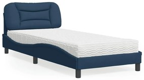Κρεβάτι με Στρώμα Μπλε 90x190 εκ.Υφασμάτινο - Μπλε