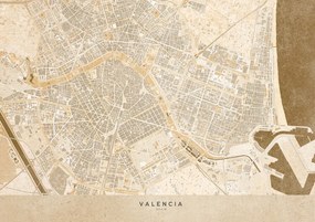 Χάρτης Sepia vintage map of Valencia, Blursbyai