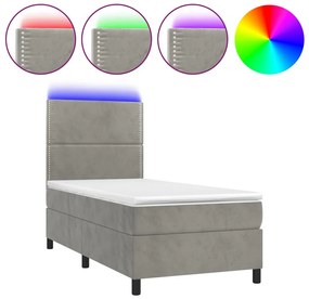 vidaXL Κρεβάτι Boxspring με Στρώμα &amp; LED Αν.Γκρι 90x190 εκ. Βελούδινο