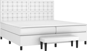 vidaXL Κρεβάτι Boxspring με Στρώμα Λευκό 200x200 εκ. Συνθετικό Δέρμα
