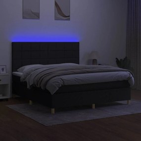 vidaXL Κρεβάτι Boxspring με Στρώμα &amp; LED Μαύρο 180x200 εκ. Υφασμάτινο