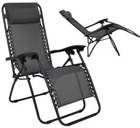 Πολυθρόνα RELAX SUPER με Υποπόδιο Μεταλ.Ανθρακί/Textilene Γκρι 165x65x112cm (Σετ 2 ΤΕΜ)